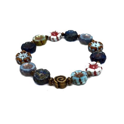 flower power armband in blauwtinten