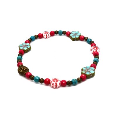 flower power armband fel roze turquoise