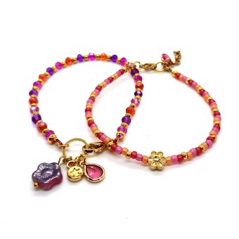 bohostyle armband roze/ paars/ goud