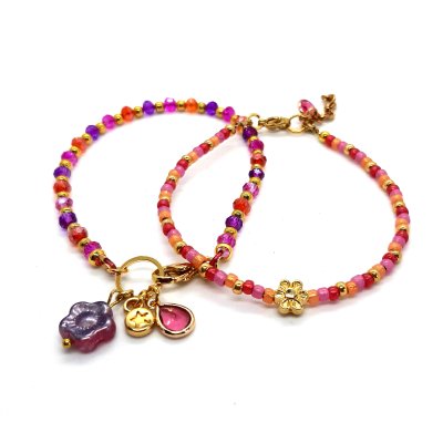 bohostyle armbandje roze/ paars/ goud