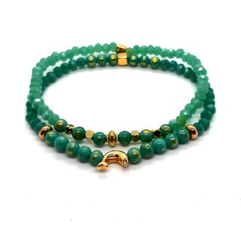 turquoise groene natuursteen armbanden set met goud dolfijntje