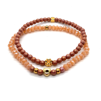 peach/ oudroze  armbanden setje met goud