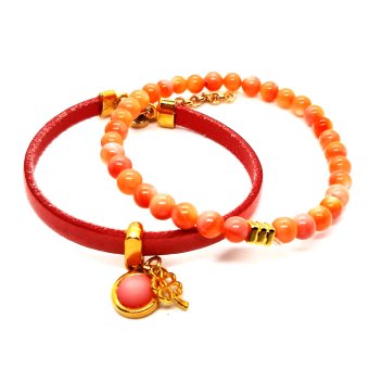 zalm kleurige armbanden set