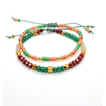 facet kraal setje licht koraal/ turquoisegroen/ goud