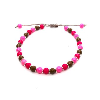  schuifarmbandje roze/ bruin/ zilver