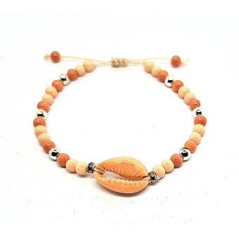 schelp schuif armbandje oranje peach