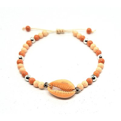 schelp schuif armbandje oranje peach