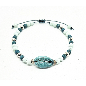 schelp schuif armbandje petrol
