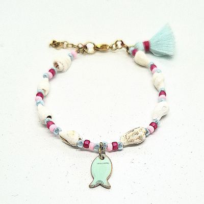 schelpen armbandje mintblauw