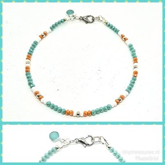 enkelbandje turquoise, zacht oranje, zilver