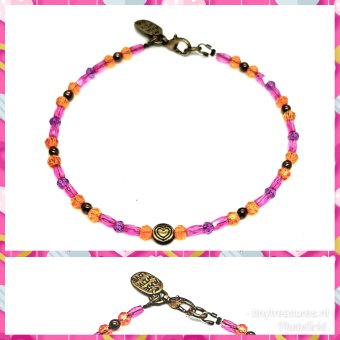 enkelbandje in fuchsia, brons en zacht oranje